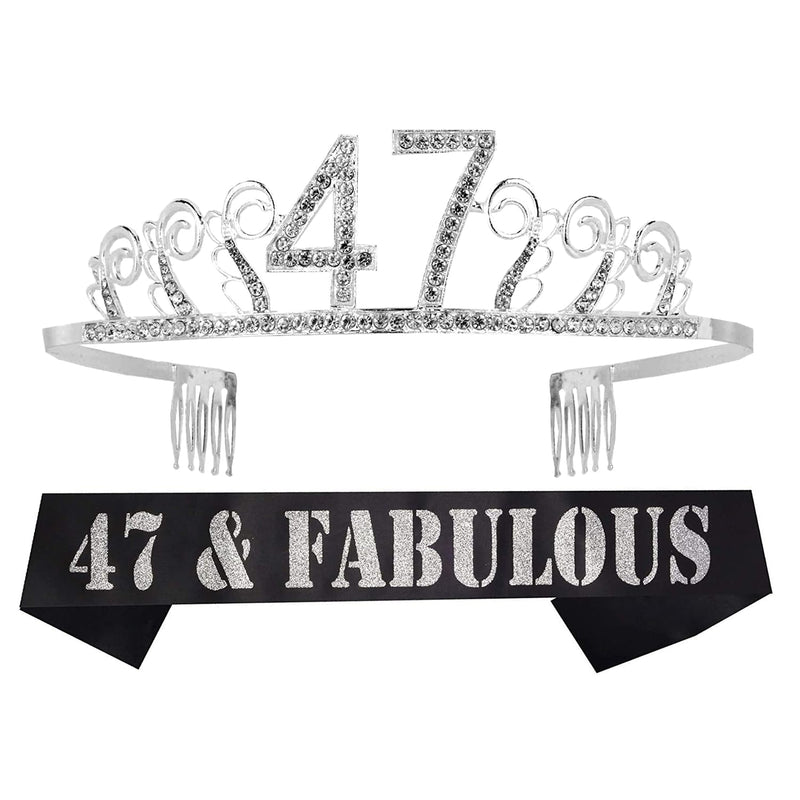 47th Birthday Sash and Tiara for Women - Fabulous Glitter Sash + Waves