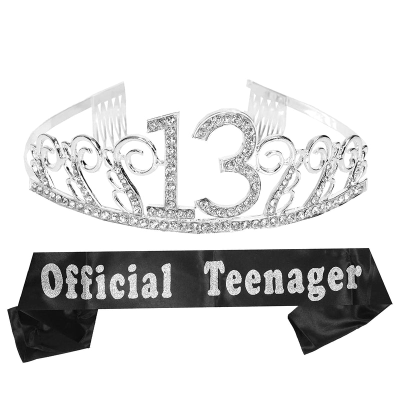 Girls 13th Birthday Sash and Tiara - Fabulous Set: Glitter Sash + Waves