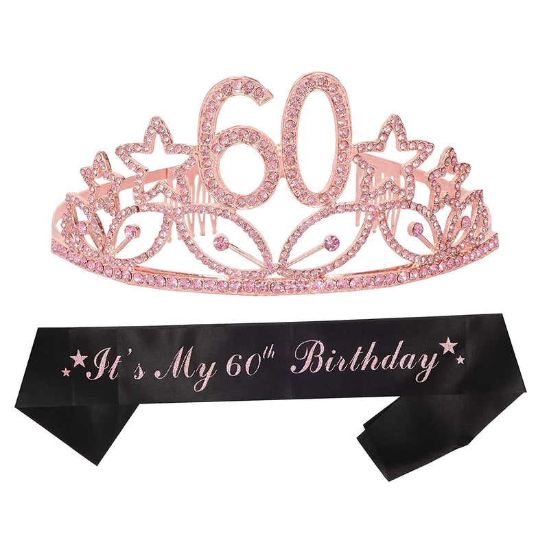 60th Birthday Sash and Tiara for Women - Fabulous Glitter Sash + Stars