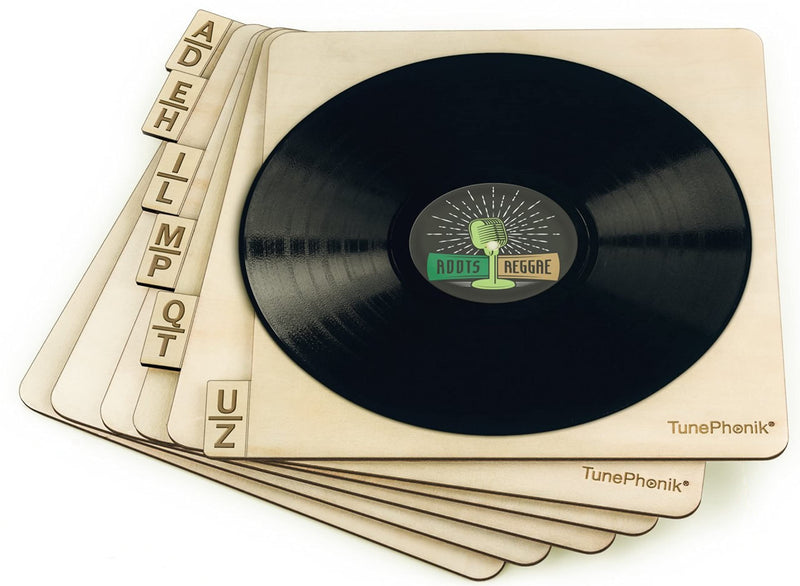 Double sided laser etched wooden record dividers, vinyl LPs, alphabetical record