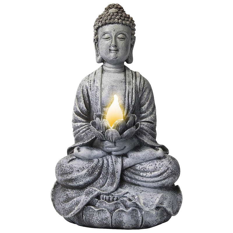 Buddha Statue for Home Outdoor Decoration Solar Powered Flickering LED Garden