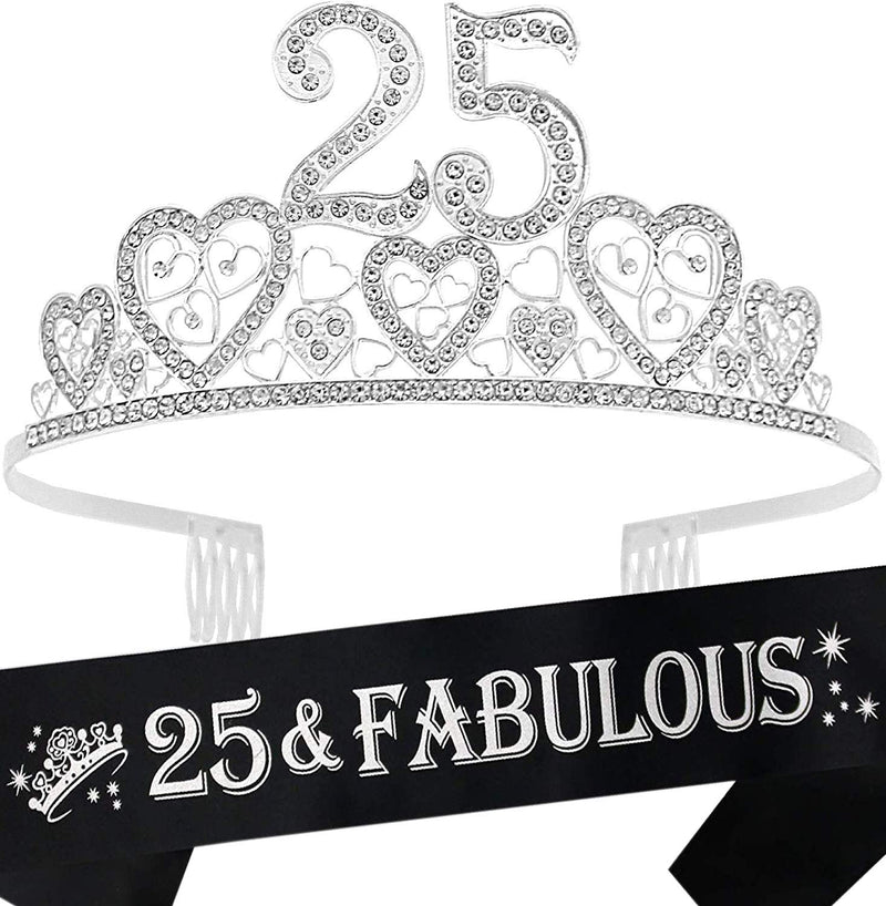 25th Birthday Sash and Tiara for Women - Fabulous Set: Glitter Sash