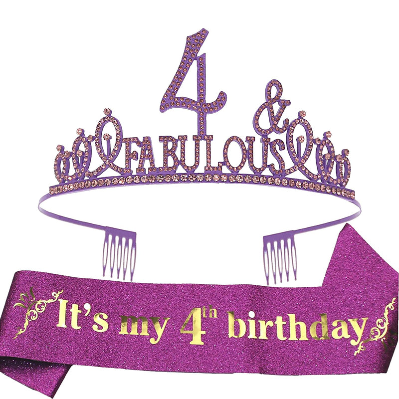 Girls 4th Birthday Sash and Tiara - Fabulous Glitter Sash + Fabulous