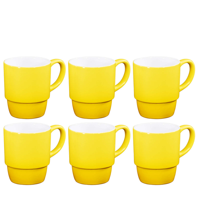 18 Ounce Porcelain Mug Set of 6, 18 Ounce Large Ceramic Mug Set in Yellow