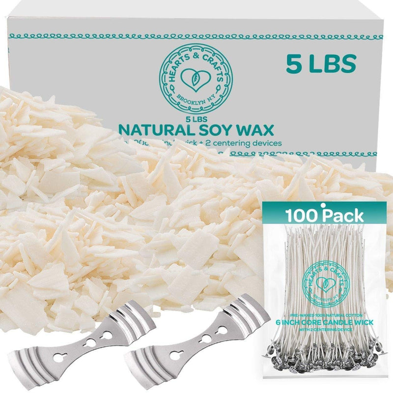 Natural Soy Wax for Candle Making - 5 Pounds Natural Soy Wax - 100 6-Inch Pre