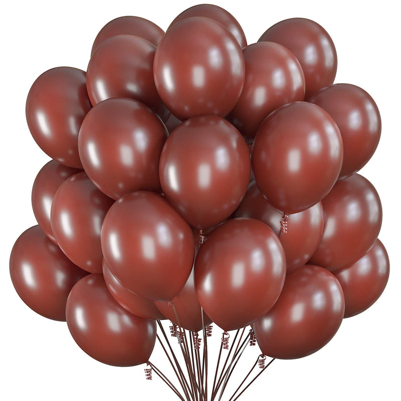 75 brown party balloons, 12 inch coffee brown balloons with matching ribbon