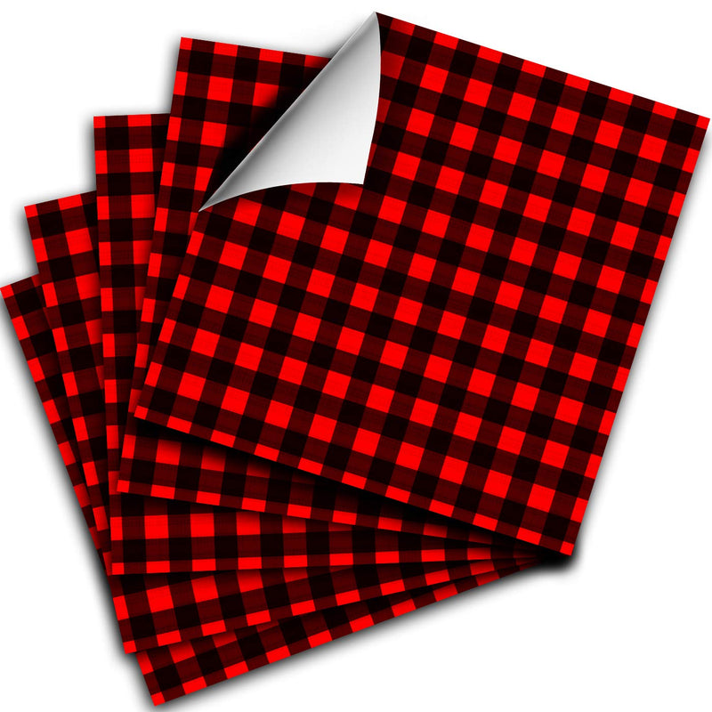 Buffalo Plaid Permanent Vinyl Sheets for Cricut, 5 Pack, 12 x 12, Red