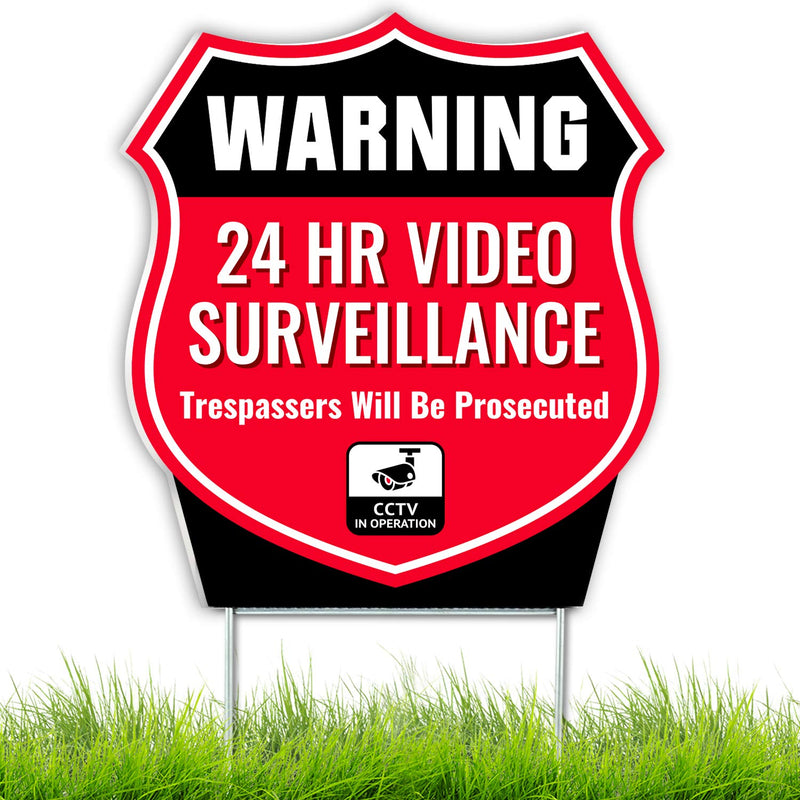 Outdoor Video Surveillance Signs Coroplast H-Stake 11" x 12" Warning