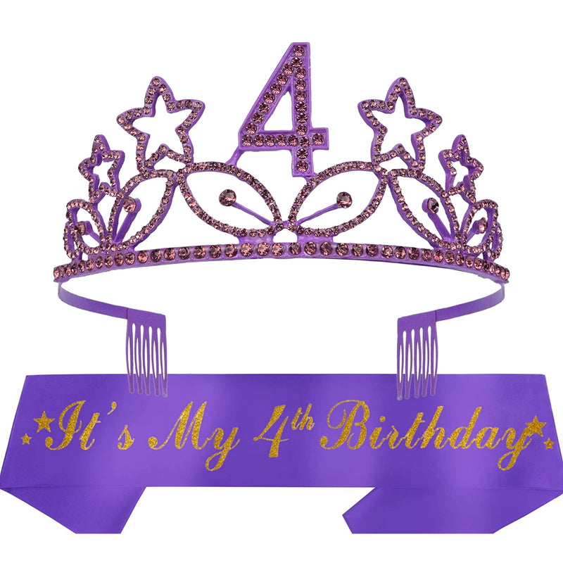 Girls 4th Birthday Sash and Tiara - Fabulous Glitter Sash + Stars