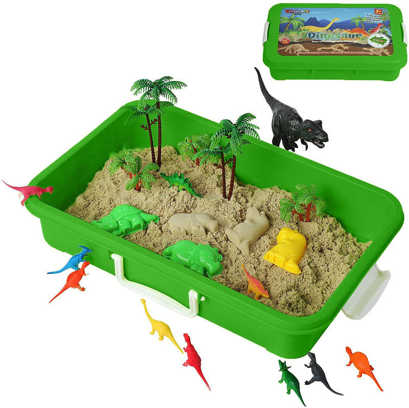 Dinosaur Play Sand Set - Sensory Sandbox, 2 Bags of Safe Sand and 34 Pieces