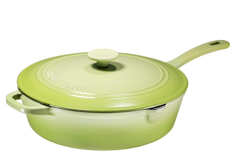 5qt matt green enameled cast iron pans with lid and handle, non-stick coating