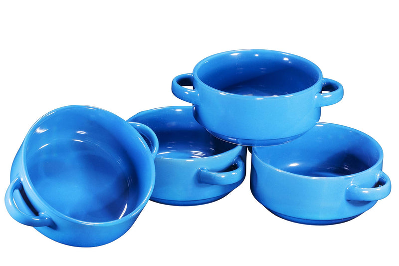 19 Ounce Ceramic Soup Bowls with Handles, Set of 4, 19 Ounce Large Ceramic Blue