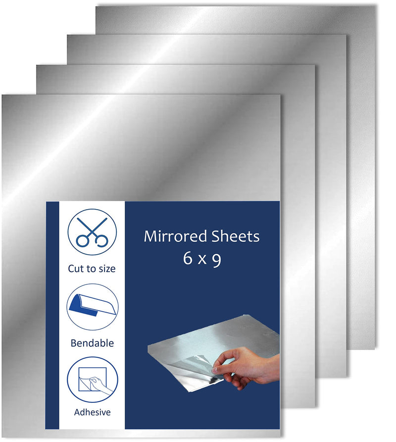 Stick-On Mirror Tiles 6" x 9" - Flexible Mirror Tape Panels, Self Adhesive without Glass