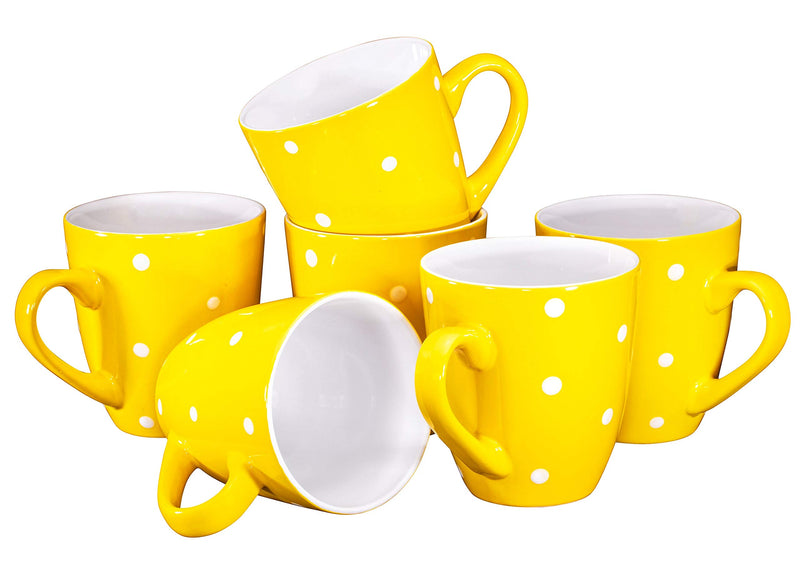 16 Ounce Polka Dot Coffee Mug Set 6 Piece Large 16 Ounce Ceramic Mug Set in Yellow