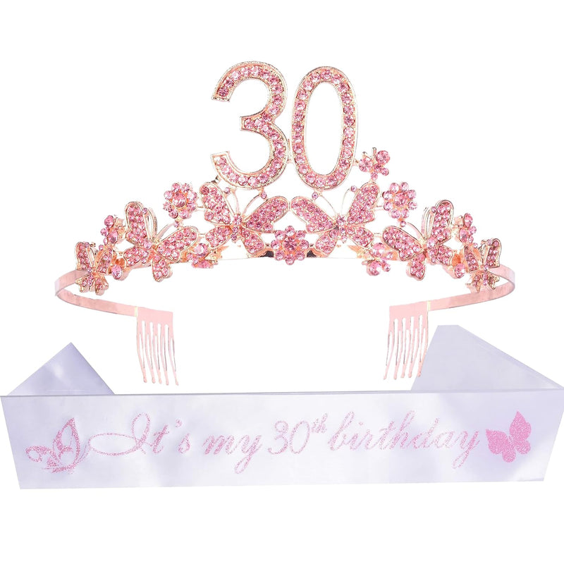 30th Birthday Sash and Tiara for Women - Fabulous Glitter Sash + Butterflies