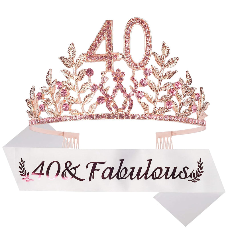 40th Birthday Sash and Tiara for Women - Fabulous Glitter Sash + Leaves