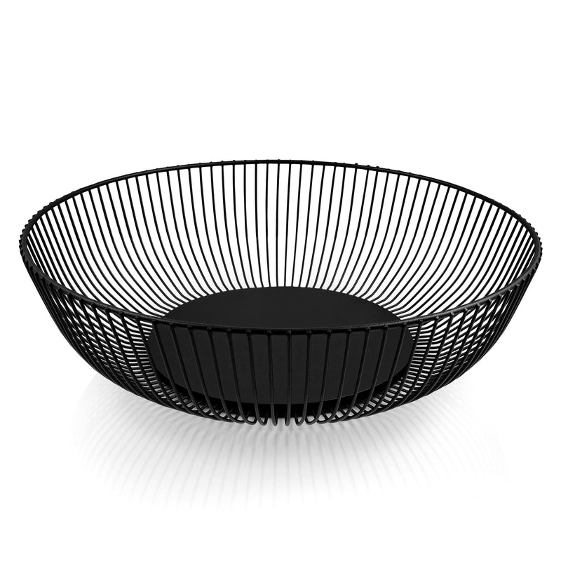 Heynna Metal Fruit Basket - 28cm Wire Fruit Bowl In Sleek Matte Black Carbon Steel - Stylish Scandinavian Design With Protective Foam Lining - Ideal For Storing And Organizing Fruits And Vegetables