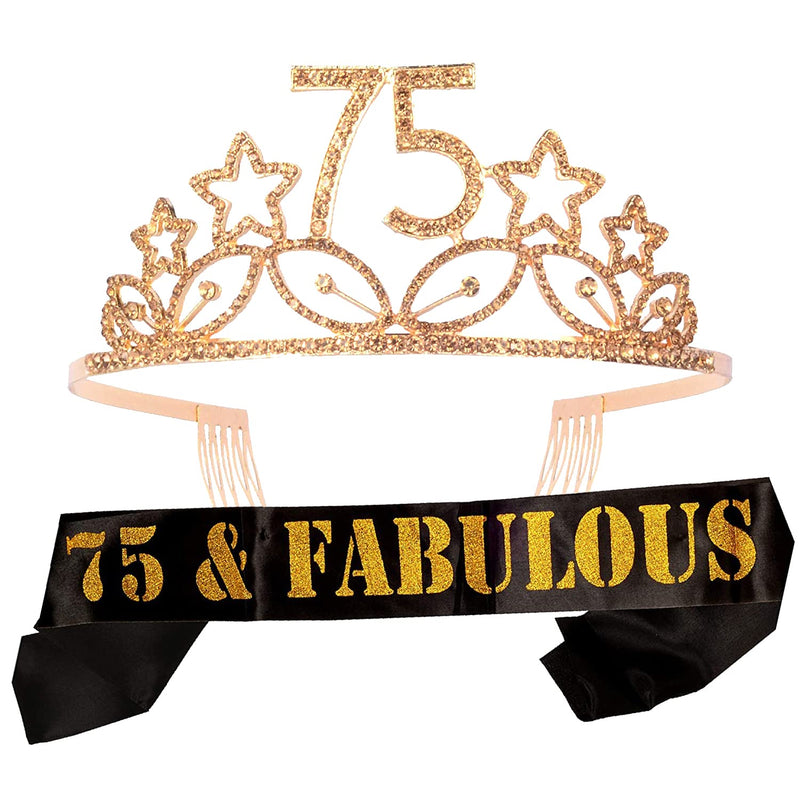 75th Birthday Sash and Tiara for Women - Fabulous Glitter Sash + Stars