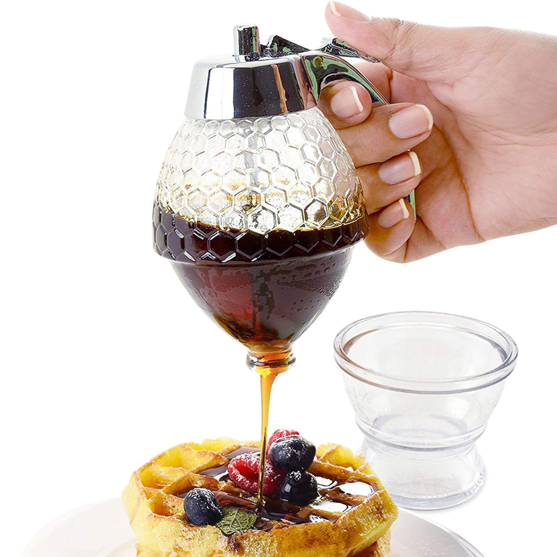 Glass Syrup Dispenser for Pancakes - Honey Dispenser without Drip Glass with Stand