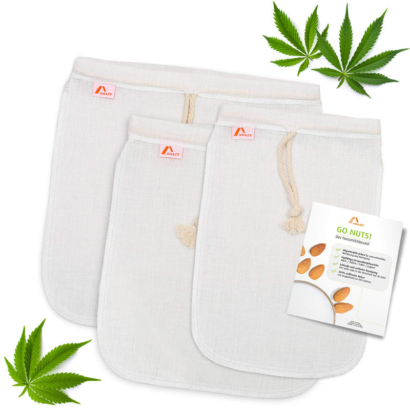 Set of 2 nut milk bags made from hemp including inserts with application tips 100