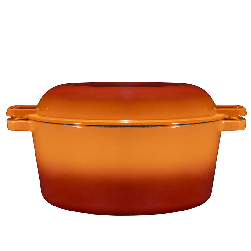 2-in-1 Enamelled Cast Iron Dutch Oven with Handles - Crock Pot Pumpkin Spice Orange