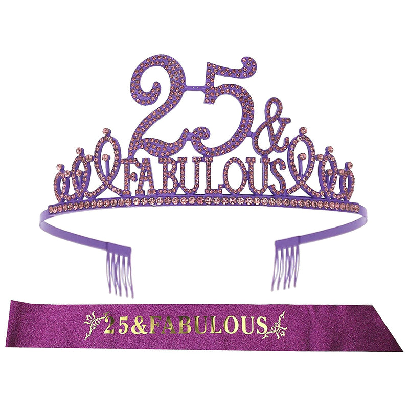 25th Birthday Sash and Tiara for Women - Fabulous Set: Glitter Sash