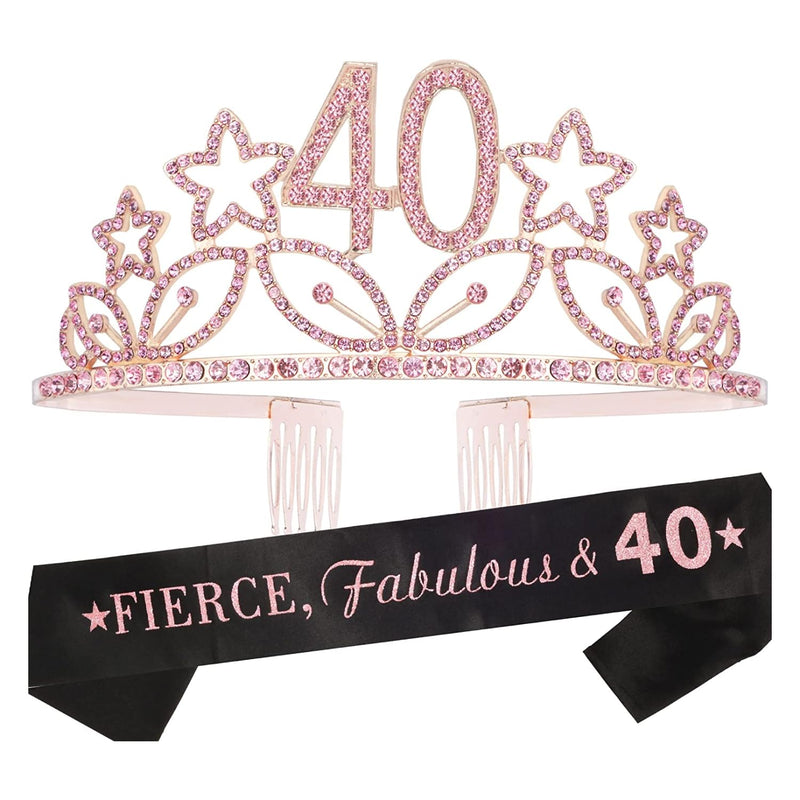 40th Birthday Sash and Tiara for Women - Fabulous Glitter Sash + Stars