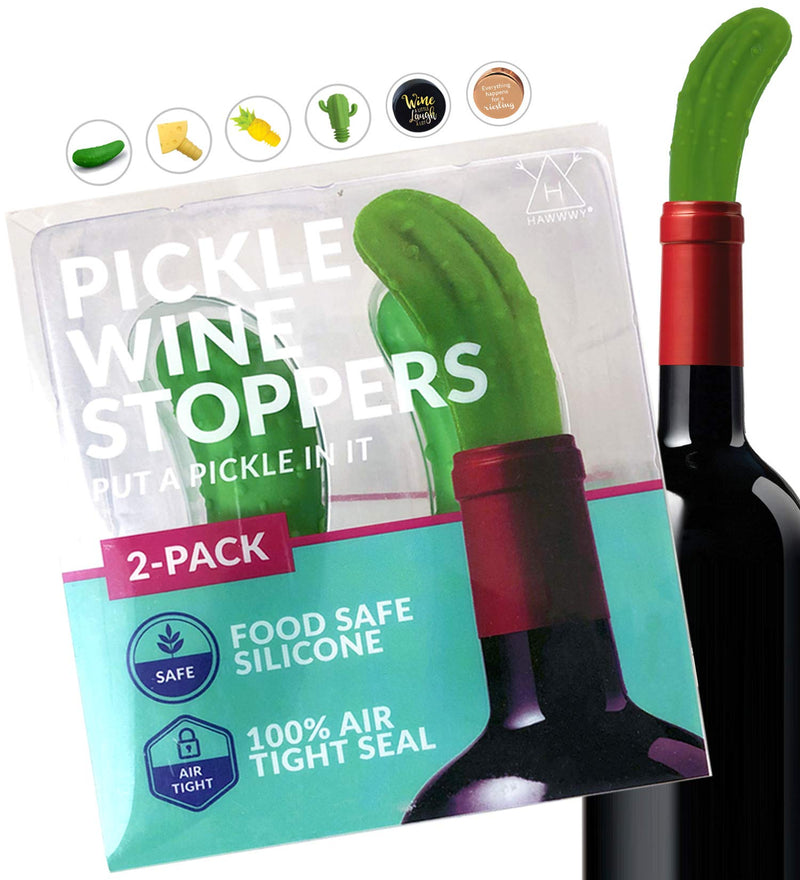 Pickle Wine Stoppers - Set of 2 - Leak Proof - Wine Stoppers for Wine Bottles