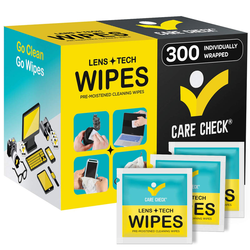 Care Check Lens Wipes, 300 pre-moistened cleaning wipes for cameras, laptops,