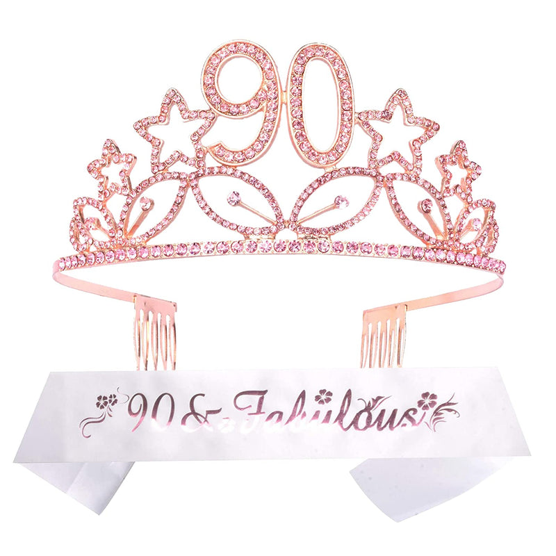 90th Birthday Sash and Tiara for Women - Fabulous Glitter Sash + Stars