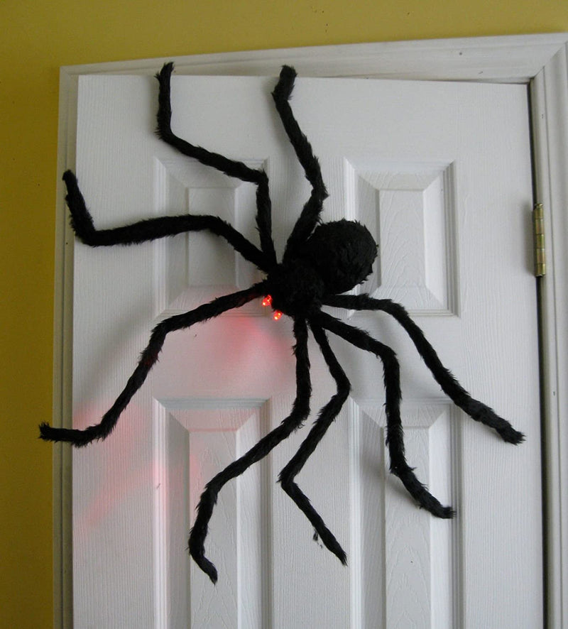 Halloween Spider with Glowing Eyes (LED Lights) - Decorations 1.2m Hairy Spider