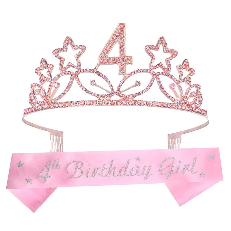 Girls 4th Birthday Sash and Tiara - Fabulous Glitter Sash + Stars