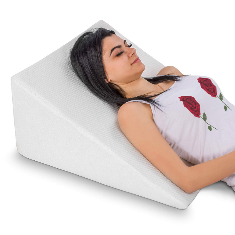 Abco Bed Wedge Pillow for Sleeping - Memory Foam Top - Reduces Neck and Back Pain.