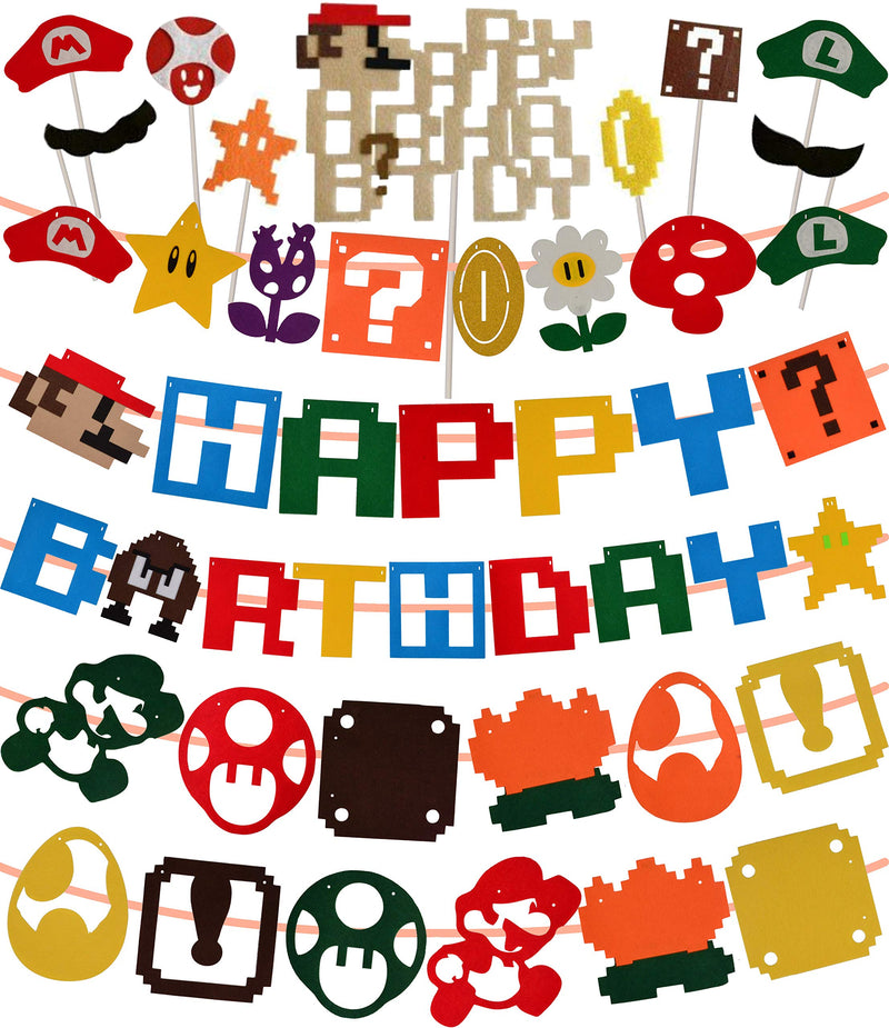 Super Mario Happy Birthday Banner, Mario Party Birthday Supplies Decoration,