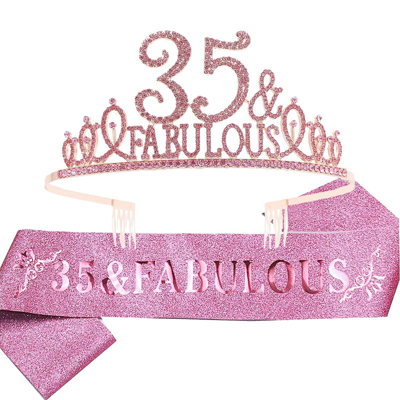 35th Birthday Sash and Tiara for Women - Fabulous Glitter Sash + Fabulous