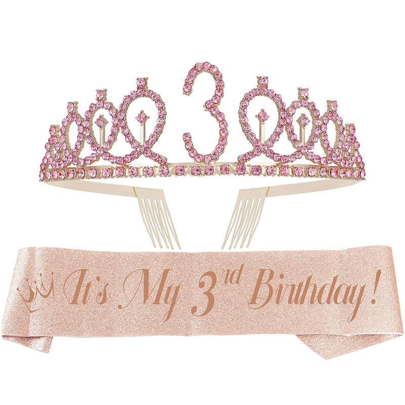 Girls 3rd Birthday Sash and Tiara - Fabulous Glitter Sash + Loops