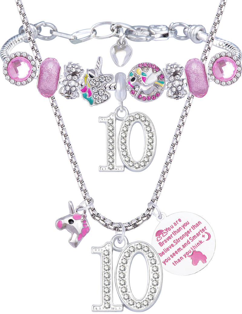 10th Birthday Necklace and Bracelet Set for Girls Stainless Steel 10 Years Old