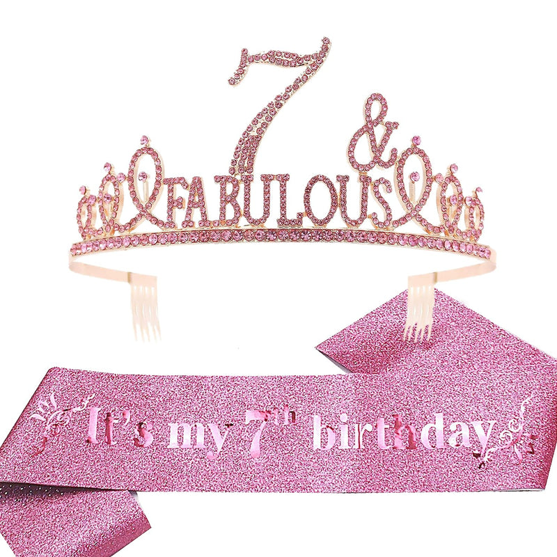 Girls 7th Birthday Sash and Tiara - Fabulous Glitter Sash + Fabulous