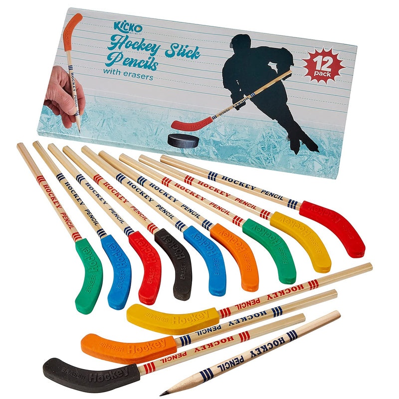 Hockey Pencils - 9 Inch Sports Pencil - 12 Pack Assorted Hockey Pencils with