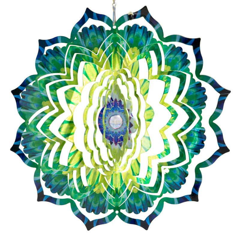 Emerald Mandala Kinetic Wind Spinner for Yard and Garden Outdoor Wind Spinner