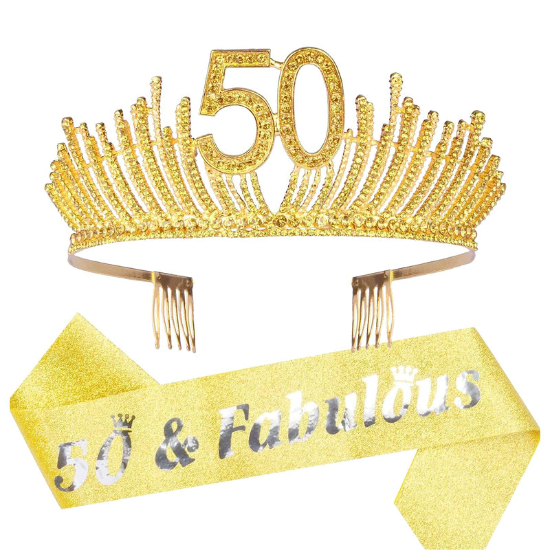 50th Birthday Sash and Tiara for Women - Fabulous Glitter Sash + Queen