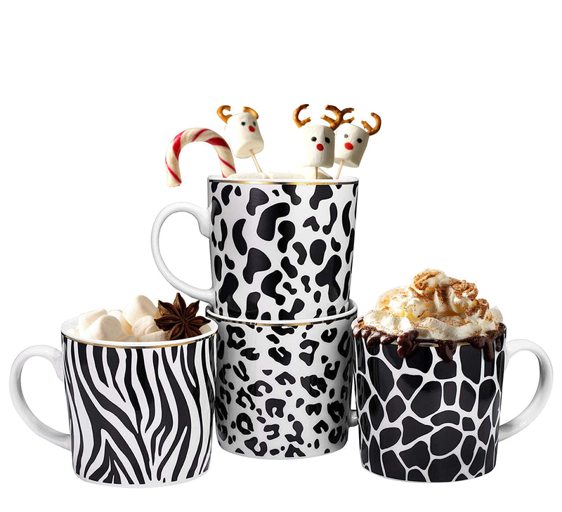 18oz Porcelain Mug Set of 6, 18oz Large Zebra Design Ceramic Mug Set