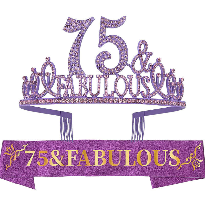 75th Birthday Sash and Tiara for Women - Fabulous Glitter Sash + Fabulous