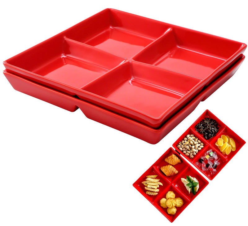 Red Christmas Snack Serving Tray 10" x 10" Set of 2