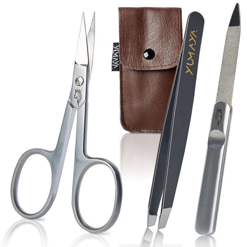 Professional nail set 3 pieces, nail scissors, file and tweezers including stainless steel case