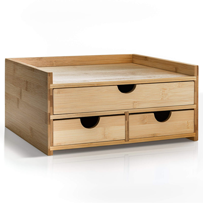 Bamboo Desk Organizer with 3 Drawers and US Letter Size Paper Tray