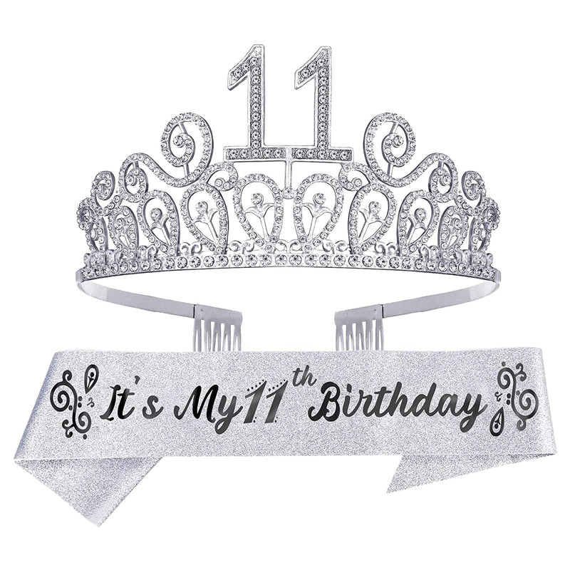 Girls 11th Birthday Sash and Tiara - Fabulous Glitter Sash + Waves