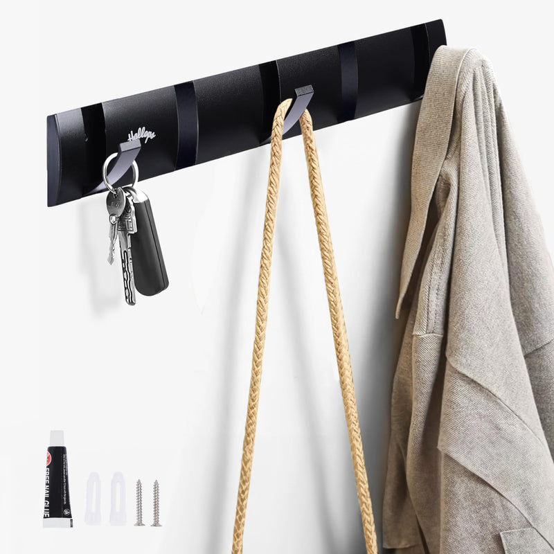 Extendable Hook - Black Coat Rack Wall Mount - 157 x 23 inch Metal Hardwood Base