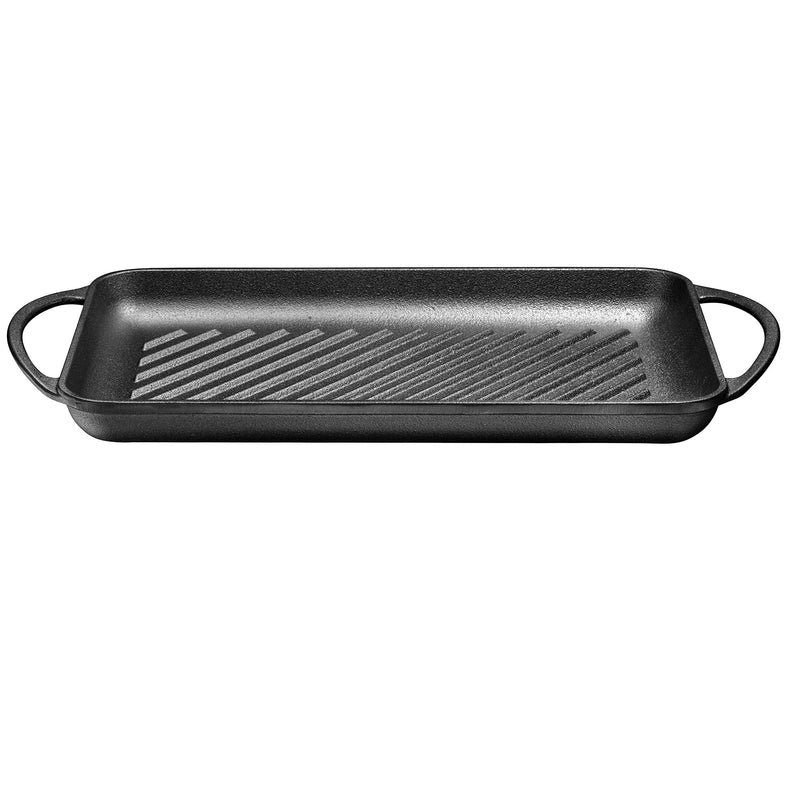 Rectangular Cast Iron Grill Pan - Non-stick stovetop pan with raised lines