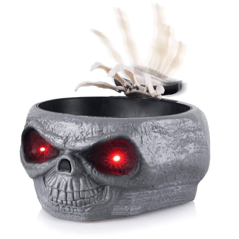 Animated Halloween Skull Bowl - Large plastic skull candy bowl with a spooky theme